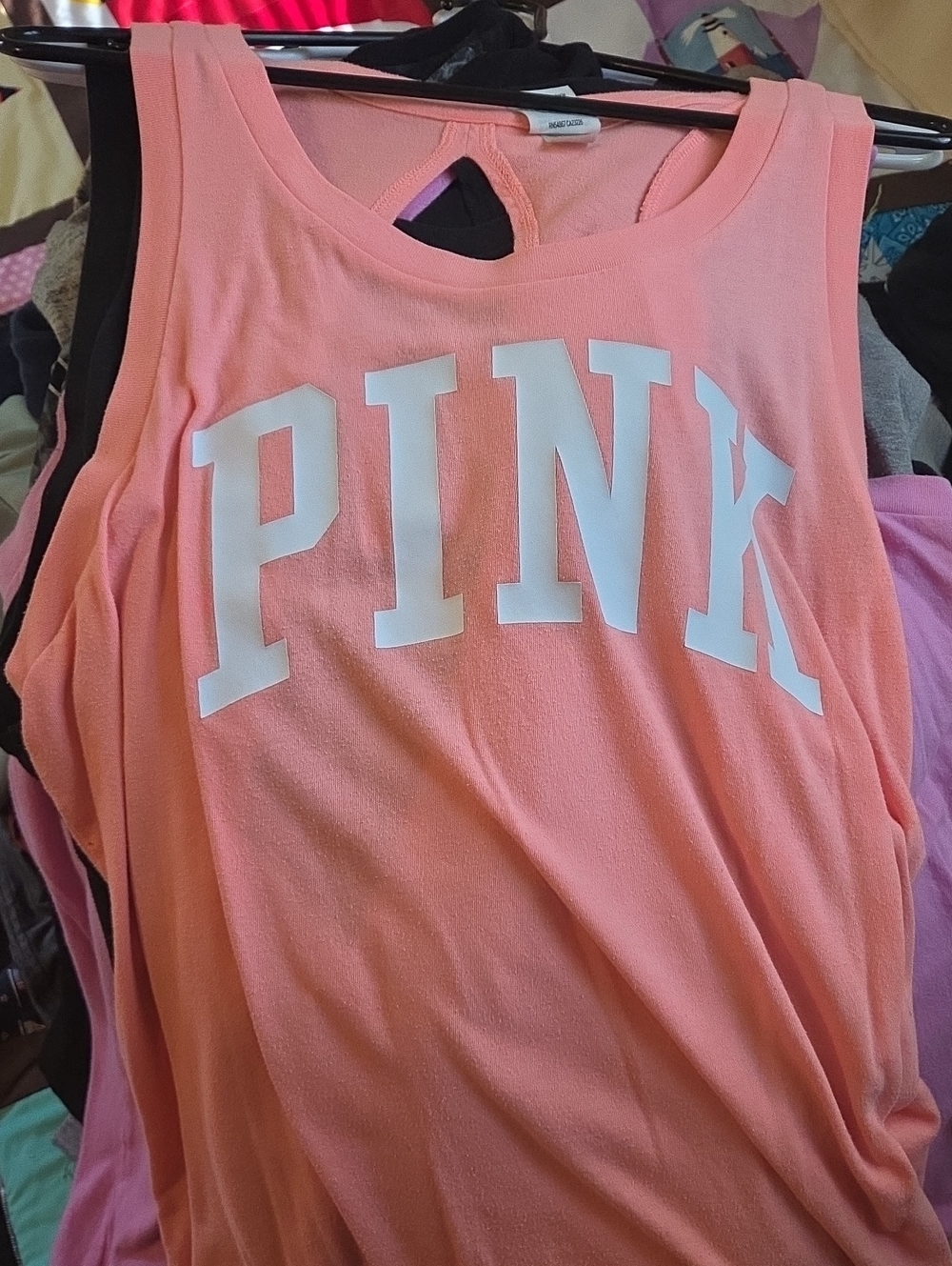 PINK Victoria's Secret Coral Pink Scoop Neck Tank with White Logo